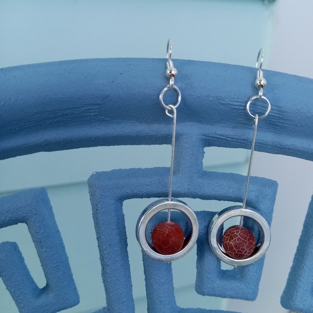 Hand Crafted Sterling Silver jasper gemstone rare and orange agate earrings